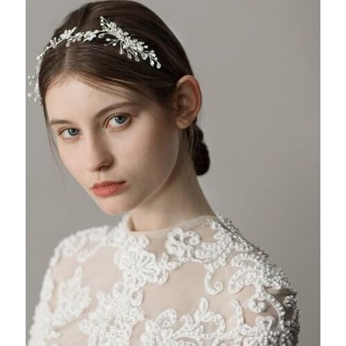 O391 Classic leaves jewel pearl hairband pearl crystal diamond bridal wedding hairband with twin hair combs for party