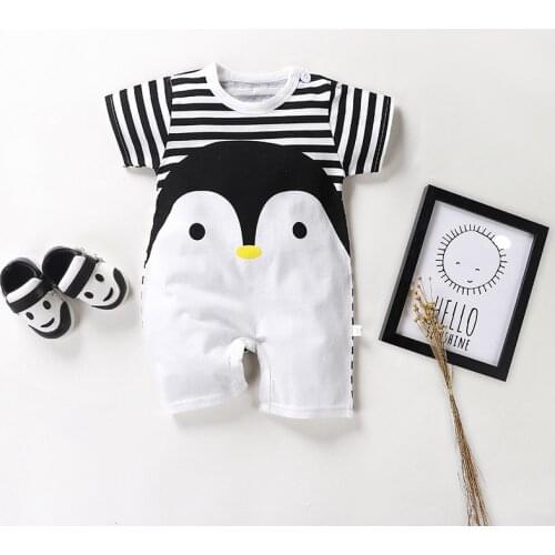 Neonatal Clothes Summer New Baby Stripe Penguin Bodysuit Baby Cotton Uniform Clothes