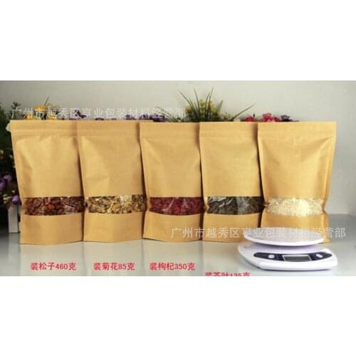 Wholesale 15*22+4 CM Food grade kraft paper Storage Food bag Seal sealing window valve bag for Tea / Candy /dried fruit