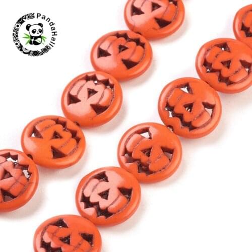 Pandahall 20 Strands Synthetic Beads Strands Halloween Pumpkin Jack o Lantern for Jewelry Beads 15x3.5mm Hole: 1mm