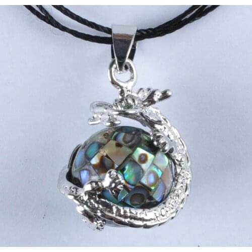 Dragon Pendant Natural Stone 16MM Round Bead Blue Abalone Shell Fit Necklace For Men Women Jewelry Gift Earrings Gem K1915