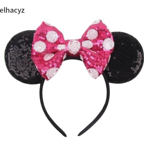 Popular 3.5'' Sequins Polka Mouse Ears Headband DOT Hair Bows Hairband For Girls Women Party Decoration Kids Hair Accessories