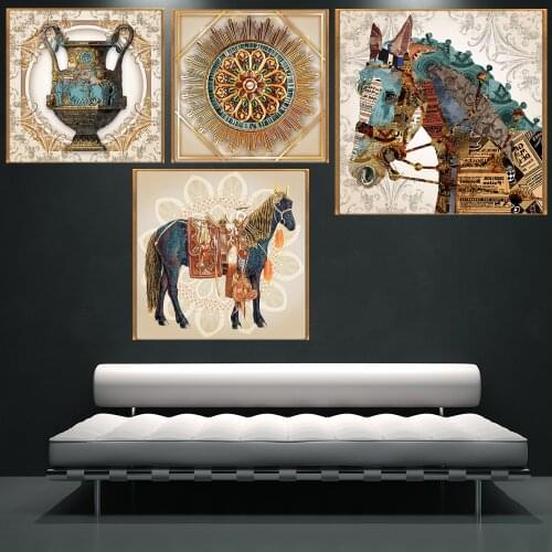 Custom Waterproof Canvas Poster American Style Graffito Nobility Noble Horse Palace Pattern Printing Picture Painting Home Decor