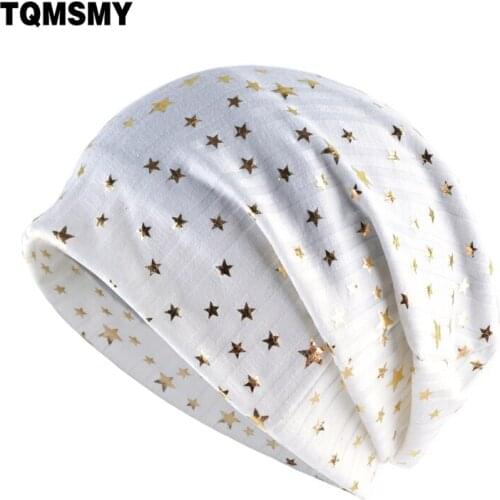 TQMSMY Casual bone winter hats for women beanies bronzing stars cap Autumn Cotton skullies Womens Double layer Turban hat gorro