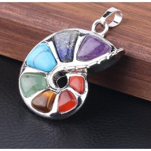 Drop shipping Conch shaped seven chakra energy natural gem pendant necklace female yoga meditative healing amethyst ornament