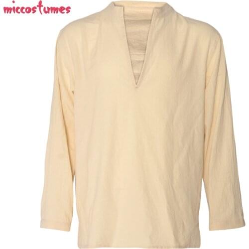 Solo Han Shirt V Neck Cosplay Mens Long Sleeve Linen Shirts For Halloween and DIY