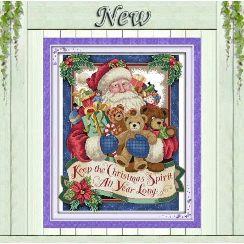 Happy Christmas,counted print on canvas DMC 14CT 11CT Cross Stitch kits,full embroidery needlework Sets,Santa Claus & bear Decor