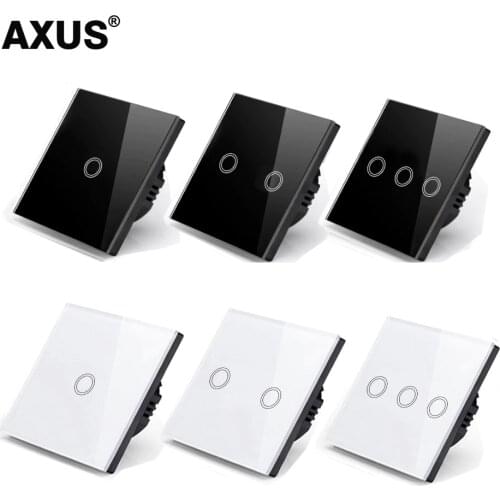 AXUS EU Touch Switch Power Led Panel Wall Light Switches Tempered Black White Crystal Glass 1/2/3 Gang Interruttore AC100-240V