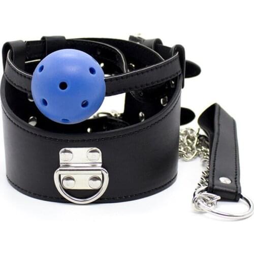Neck Bondage Metal Chain Draw Leash Slave Collar With Mouth Gag Ball Adult Games Erotic Toys Restraints Sex tools For Couples