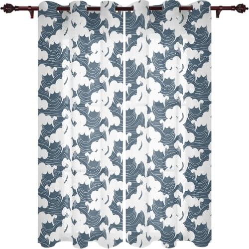 Blue Ocean Waves Large Curtains For Living Dining Modern Simple Curtains Finished Curtains For Dining Room Bedroom