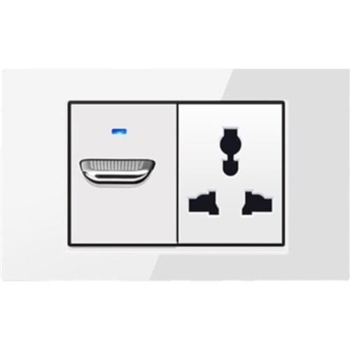 US Standard 118type 15A Socket With USB White Tempered Glass LED Lamp Panel Power supply Six Holes, USB Outlet Universal Socket