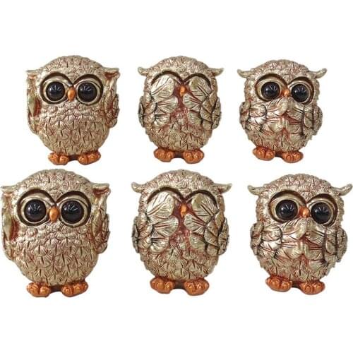 Ins Style Owl Statue Resin Desktop Exquisite Mini Decorative Sculpture Craft Model Toy Bonsai Home Ornament Miniature Figurine