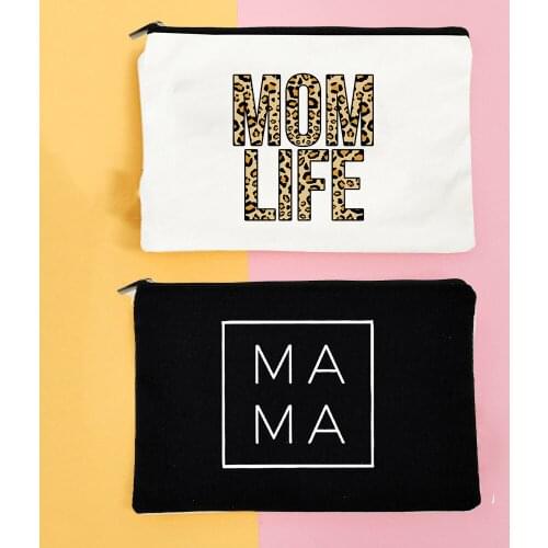 Mom Life Fashion Women Canvas Cosmetic Bags Tote Makeup Pouch Organizer Lady Casual Zipper Lipstick Bag Eco Portable Purse Gift
