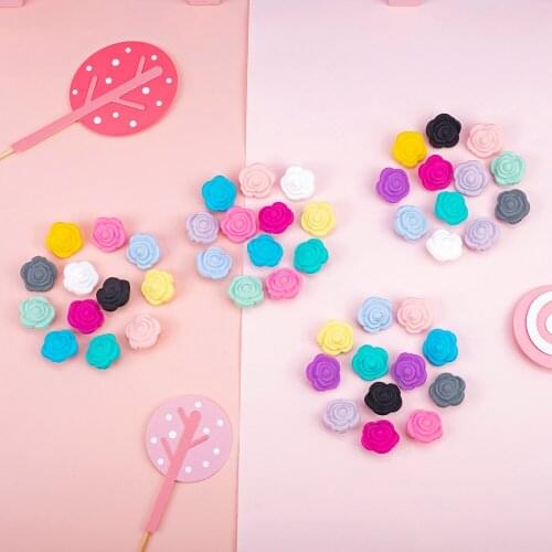 Sunrony 30pcs Silicone Beads Flower Baby Teethers BPA Free Rose Baby Teething For Necklace Chewable Toy For Teether Silicone
