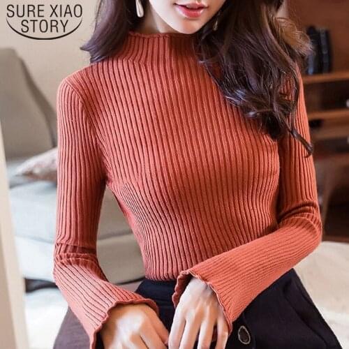 Winter Clothes Women Korean Autumn Winter Slim Knitted Sweater Flared Sleeve Long Sleeve Sweater Pullover Turtleneck 7343 50