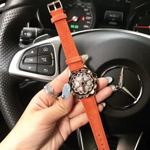 Waterproof Real Fur Leather Strap Watches for Women Crystals Flower Watch Quartz Spinning GOOD LUCK Gift Wristwatch Montre Femme