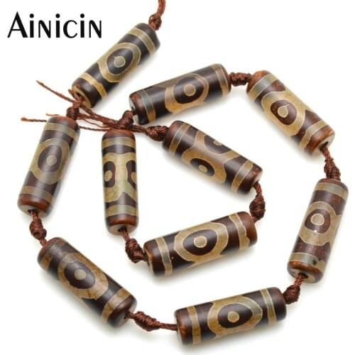 10beads (1 Strand) Ancient Brown Color 3 Eyes DZI Stone Beads For Fashion Tibetan Jewelry Making Materials