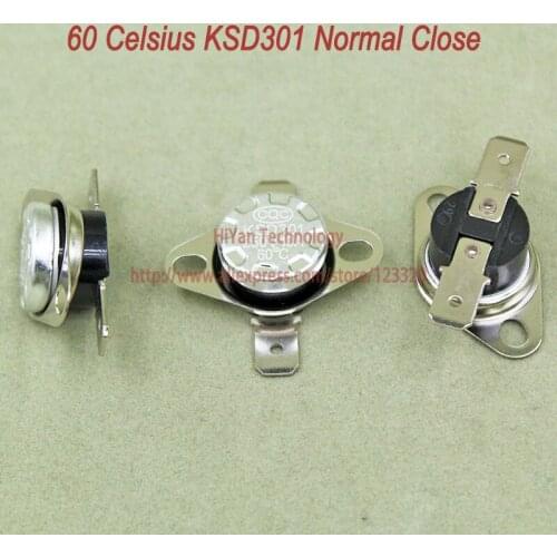 10pcs/lot KSD301 Thermostat Normally Normal Close 60 Degrees Celsius Thermostat Switches NC Temperature Switch
