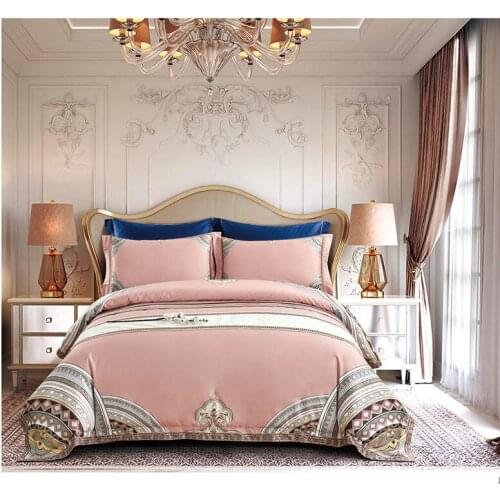 100S High density Bedding Sets Stately Pink Home Textile Royal demeanor Bedding Egyptian cotton Bed linen Bed Duvet Cover Sheet