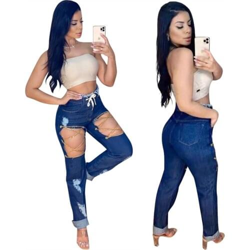 2021 Summer New Style Sexy Fashion Casual New Style Personalized Waistband Casual Jeans