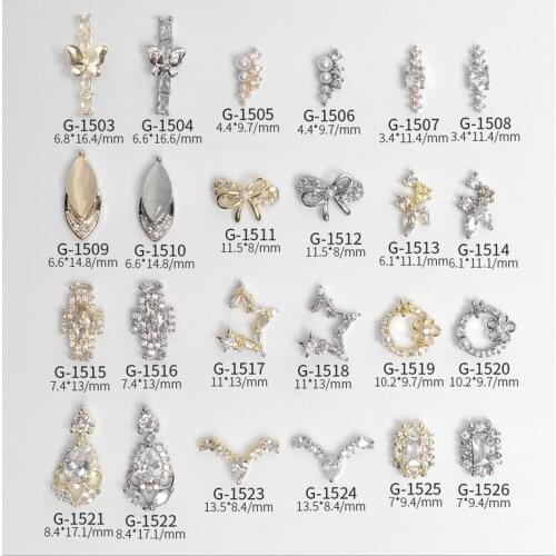 3PCS, Nail Art Delicate Shapes Gold Silver Alloy With Zircon Jewelry Rhinestones For Nail Tips Decorations