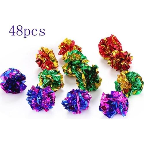 48PCS Mylar Balls Cat Toy Shiny Crinkle Sound Shiny Ring Paper Kitten Crackle Lightweight Play Assorted Colorful Kitten