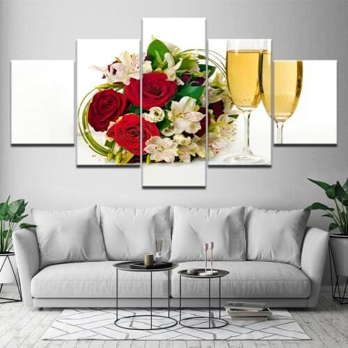 5D Diamond Embroidery Cross Stitch 5 Pcs Painting Red White Flower Home Decor Full Round Drill Picture Modern Handmade Wall Art