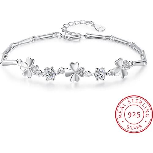 925 Sterling Silver Zirconia Good Luck Charms Bracelets For Women pulseira feminina Valentines Day present S-B105