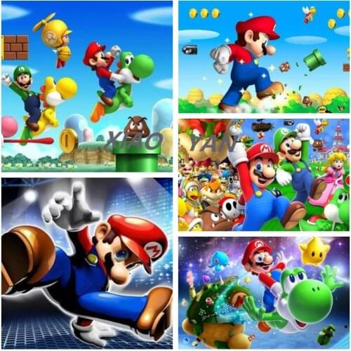 5d Diy Diamond Painting Round Mario Cartoon Anime Diamond Embroidery Full Square Diamond Mosaic Cross Stitch Kits Home Decor