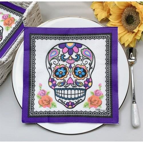 2021 New 20Pcs/Pack Halloween Colorful Skull Decoupage Paper Purple Flower Spiderweb Paper Tissues for Halloween Party Decor K