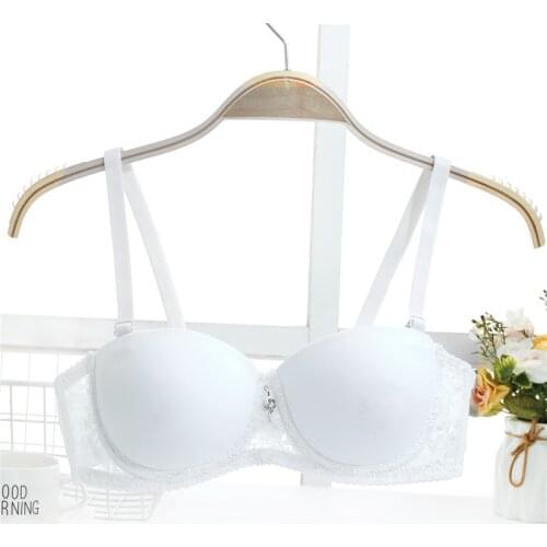 Black white gather breast super Push Up Sexy Women Bra Lace Lingerie Small Breast Adjusts straps A B Bra Female t shirt bra