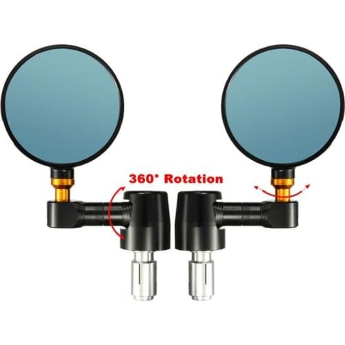 CNC Black Motorcycle Round Universal 7/8" Bar End Rearview Side Mirrors For Bobber Cafe Racer