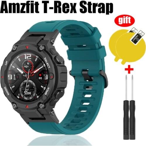 For Huami Amazfit T Rex Pro Strap Soft Silicone Buckle Smart Watch Bracelet For Xiaomi Amazfit T-Rex Pro Screen Protector Film
