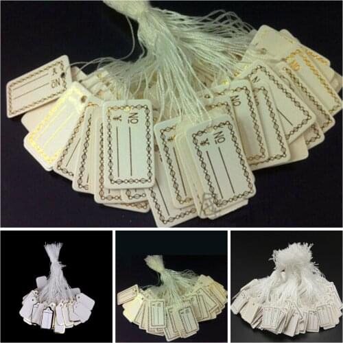 100pcs Price Label Tags String Tie Watch Jewelry Display Merchandise Price Label Paper Cards Rectangular Blank Price Tag