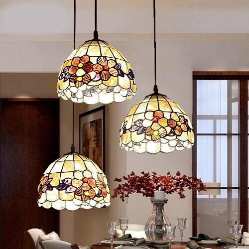 European pastoral Mediterranean natural shell pendant light restaurant dinging room bar hanging lighting