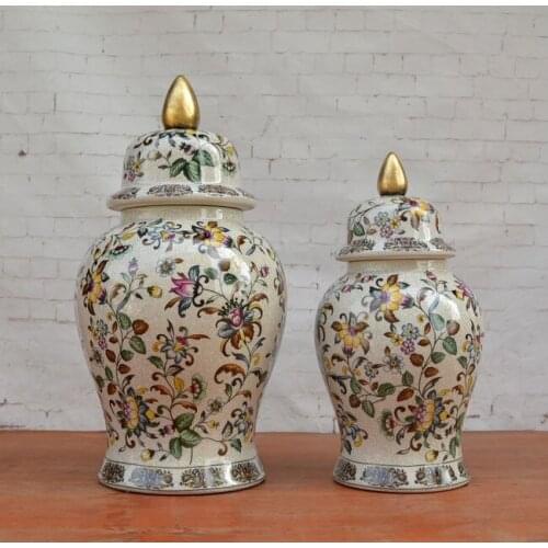 European Style Cracked Ceramic storage Pot antique Porcelain temple jar Living Room Furnishings ceramic Ginger jar vase