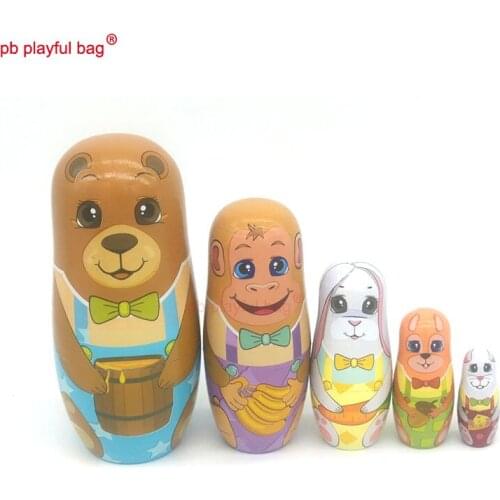 PB Playful bag Five story bear Russian dolls animal toy set Christmas birthday DIY gift wooden crafts home decoration HG76