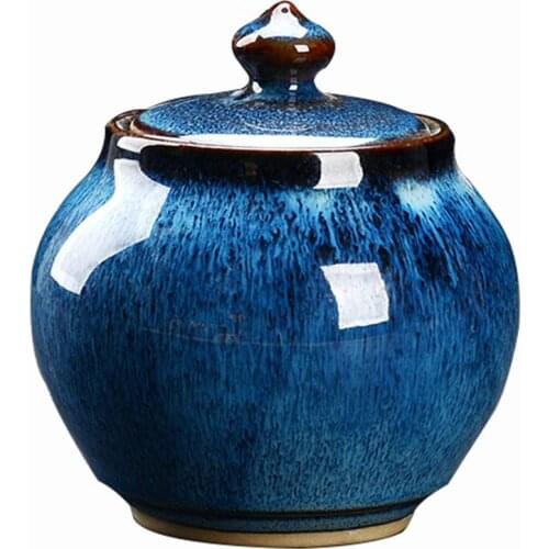 Blue Gradient Glaze Ceramic Funeral Pet Urn for Memorials - Mini - Holds Up to 15 Cubic Inches of Ashes
