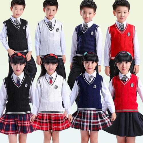 Winter School Uniforms Sweater Vest+Shirt+Skirt Sets High End Student Costume child School Uniform