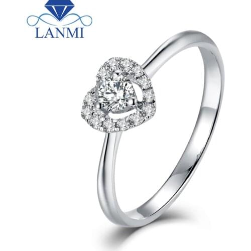 LANMI Heart Shape Jewelry Solid 18Kt White Gold Bling 0.1ct Diamond Wedding Promised Jewelry for Women Loving Gift