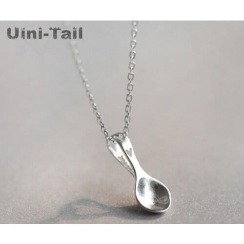 Uini-Tail hot new 925 sterling silver love spoon necklace gift to eat goods short necklace mini cute fashion flow high quality
