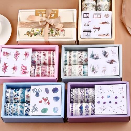 16+8pcs Gift Package Sticker Washi Tape Set Kawaii Ocean Star Forest Sakura Dessert Stickers Scrapbooking Masking Tapes