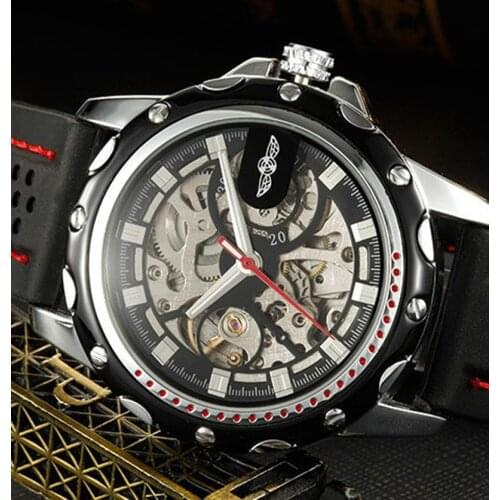 2021 Winner Black Rubber Band Automatic Mechanical Skeleton Watch For Men Fashion Gear Wrist Watch Reloj Army Hombre Horloge