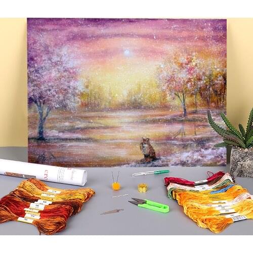 Natural Scenery Winter Fox Printed 11CT Cross Stitch Kit DIY Embroidery DMC Threads Sewing Hobby Craft Painting Gift Wholesale