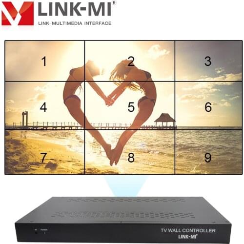 LINK-MI 3X3 TV Wall Controller HDMI+VGA+DVI+USB inputs With Zoom Cutting Function 1080P 180° Cascade Built-in Flying Caption