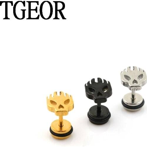 New arrival ear piercing 1 Pair 1.2*6*6/(6*10)mm surgical Stainless Steel flame skull laser cut fake plug