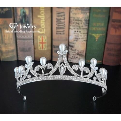 CC Hairband Crown Tiara Headband Engagement Wedding Hair Accessories for Women Jewelry Pearl Hairwear Party Fashion Gifts HG0220