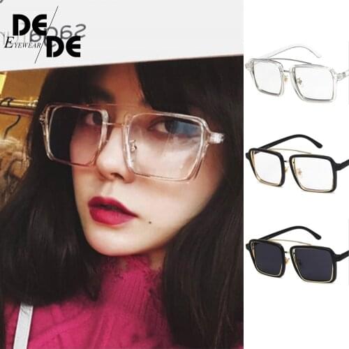New Transparent Glasses Frame Ins Net Red Square Flat Mirror Fashion Big Frame Europe and America Cross-border Sunglasses