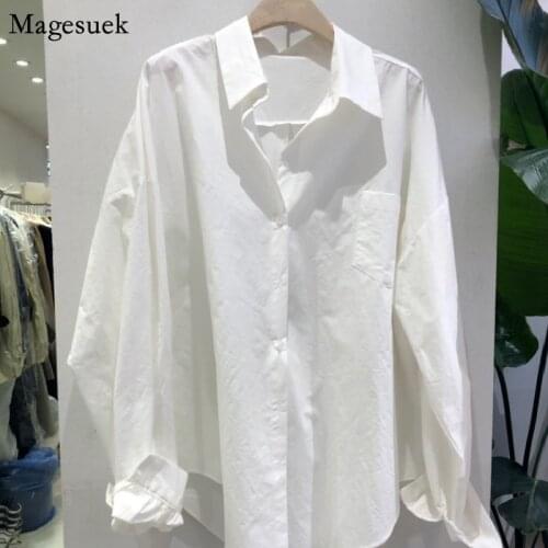 Autumn White Cotton Shirt Women Long Sleeve Loose Button Casual Woman Blouses Turn-Down Collar OL Style Women Tops Blusas 16575