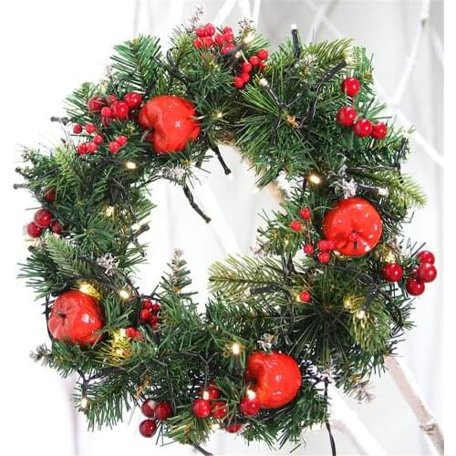30cm Christmas Cherry Wreath Rattan Pendant Handmade Glowing Garland Christmas Fruit Christmas Tree Ornament